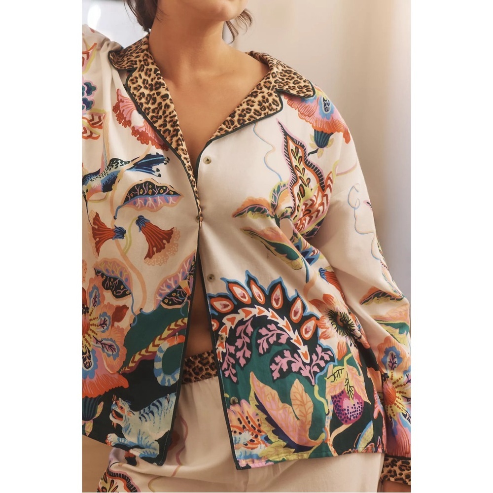 ANTHROPOLOGIE Sarah Gordon Floral Flannel Pajama Top Button Front Sleepwear NWT - Picture 2 of 8